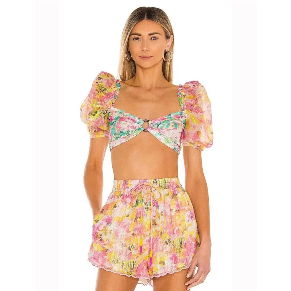Rococo Sand-  Nesh Crop Top and shorts In Pink, Yellow. Size M